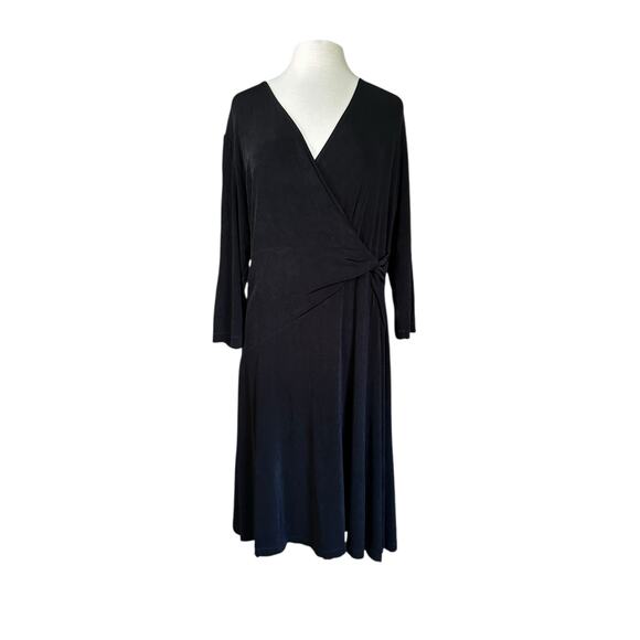 VTG 90s Chicos Travelers Faux Wrap Side Knot V Neck Long Sleeve Midi Dress XL - Picture 1 of 6
